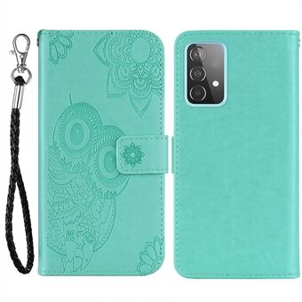 Voor Samsung Galaxy A33 5G Anti-vingerafdruk PU Leer + TPU Mobiele Telefoon Case Flip Telefoon Shell Stijlvolle Bedrukte Uil Bloem Patroon Portemonnee Telefoon Cover