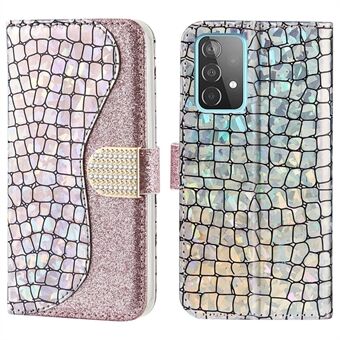 Krokodiltextuur Glitterpoeder Splicing PU lederen Stand portemonnee telefoonhoes voor Samsung Galaxy A33 5G