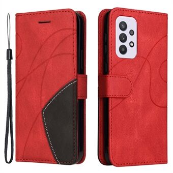 KT Leather Series-1 Tweekleurig splicingontwerp PU lederen Stand Mobiele telefoonhoes Shell met draagriem voor Samsung Galaxy A33 5G