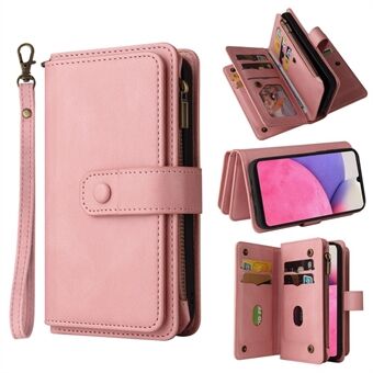 Voor Samsung Galaxy A33 5G KT Multi-functioneel Series-2 Meerdere kaartsleuven Drop-proof Skin-touch Feel Wallet Design PU lederen zak met ritssluiting en Stand