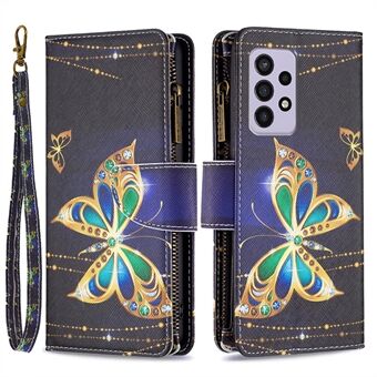 BF03 Wallet-hoes met ritssluiting voor Samsung Galaxy A33 5G, PU-lederen Stand met patroondruk, flip-cover met riem