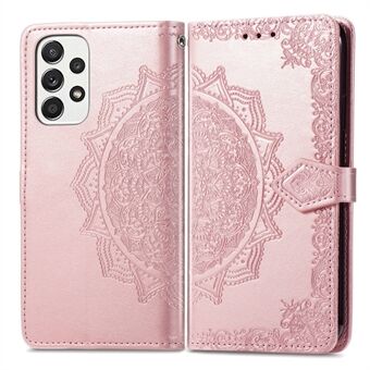 Leren hoes met mandala-patroon in reliëf voor Samsung Galaxy A33 5G, portemonnee opvouwbare Stand TPU-telefoonhoes aan de binnenkant