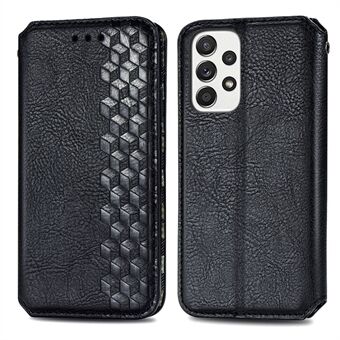 Voor Samsung Galaxy A33 5G Auto-Absorbed Rhombus Imprinting Phone Case PU Leather Wallet Stand Design