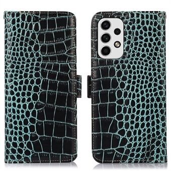 Voor Samsung Galaxy A33 5G Crocodile Texture RFID Blocking Echte koeienhuid lederen portemonnee telefoonhoes, valbestendige Stand magnetische flip folio case