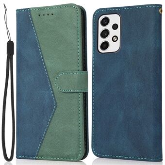 Voor Samsung Galaxy A33 5G Color Splicing Phone Wallet Stand Cover Shockproof PU Leather Case met polsband