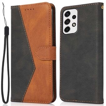 Voor Samsung Galaxy A33 5G Color Splicing Phone Wallet Stand Cover Shockproof PU Leather Case met polsband