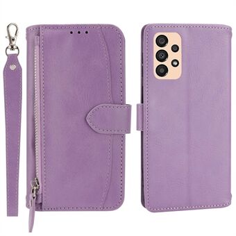 Voor Samsung Galaxy A33 5G Stand Wallet Beschermende Telefoon Case Rits Zak Anti-slijtage PU Leer Magnetische Anti-drop Cover met Lange / Korte Bandjes