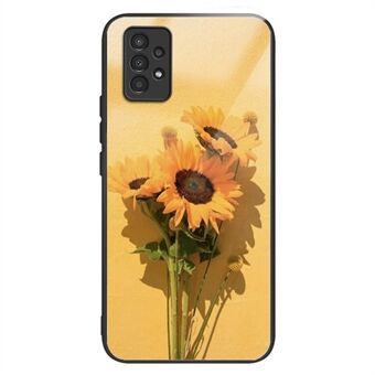 Voor Samsung Galaxy A33 5G TPU + Gehard Glas Zonnebloem Patroon Afdrukken Telefoon Case Drop-proof Back Cover