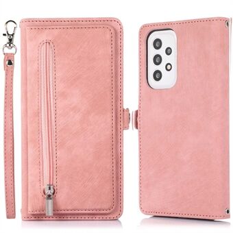 Voor Samsung Galaxy A33 5G PU Leather Wallet Case Multi-Functionele 9 Kaartsleuven Rits Handtas Polsband Stand Beschermhoes