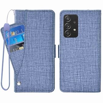 Voor Samsung Galaxy A33 5G Jean Doek Textuur PU Lederen Portemonnee Case Stand Magnetische Sluiting Telefoon Cover met Roterende Kaartsleuf