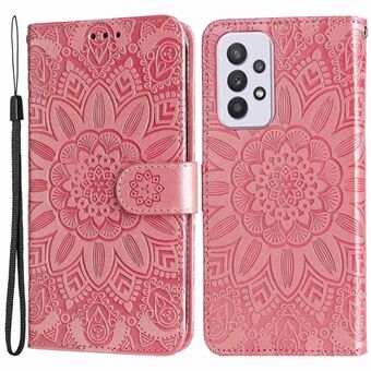 Voor Samsung Galaxy A33 5G Zonnebloem Bedrukt Folio Flip Telefoon Case PU Leather Stand Magnetische Sluiting Shockproof Cover met riem