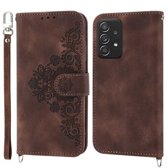 Voor Samsung Galaxy A33 5G Wallet Design Skin-touch bedrukt bloemenpatroon Leather Case Stand Phone Cover met polsband en schouderriem