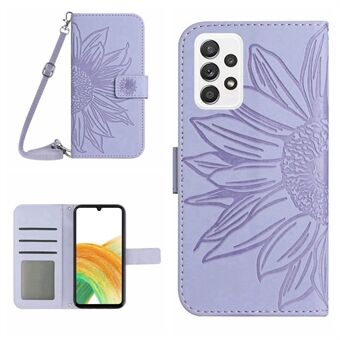 Voor Samsung Galaxy A33 5G HT04 Zonnebloem Bedrukt PU Leather Case Stand Wallet Skin-touch Telefoon Cover met schouderriem