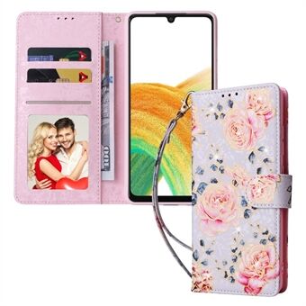 Voor Samsung Galaxy A33 5G RFID Blocking Telefoon Drop-proof Wallet Case Stijlvol Gelakt PU Lederen Beschermhoes met Stand