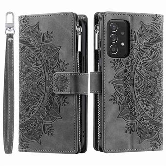 Wallet Case met ritsvak voor Samsung Galaxy A33 5G, schokbestendig Mandala Flower bedrukt PU lederen Stand met meerdere kaartsleuven