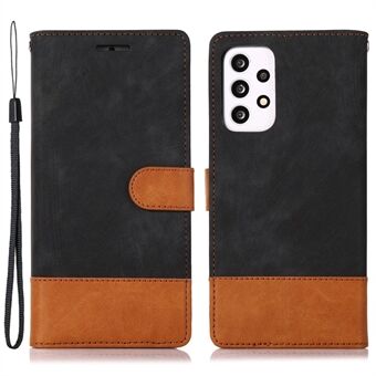 Voor Samsung Galaxy A33 5G Huid-Touch Gevoel Kleur Splicing Portemonnee Telefoon Case PU Leather Folio Flip Stand Cover