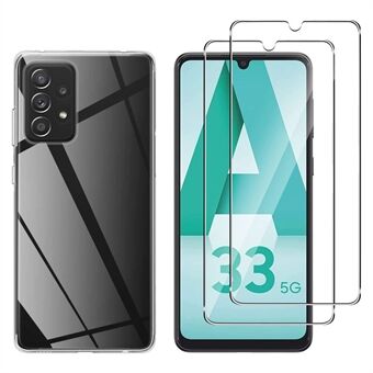 Voor Samsung Galaxy A33 5G Telefoon TPU Case Clear Telefoon Cover met 2 Stks Gehard Glas Screen Protector