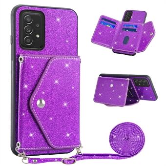 Voor Samsung Galaxy A33 5G mobiele telefoonhoes PU-leer + TPU Driehoekstandaard Kaarthouder Glitterpoeder Telefoonhoes