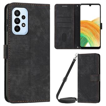 Skin-touch Feeling Wallet Case voor Samsung Galaxy A33 5G, Lines Imprinted Stand PU lederen telefoonhoes