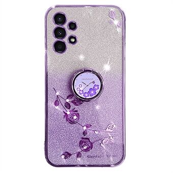 Voor Samsung Galaxy A33 5G Ring Kickstand Glitter Gradiënt TPU Telefoonhoes Bloemenpatroon Scratch Cover