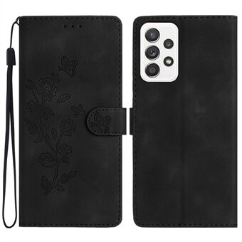 Voor Samsung Galaxy A33 5G Flower Imprint Portemonnee Telefoonhoesje Schokbestendige lederen Stand