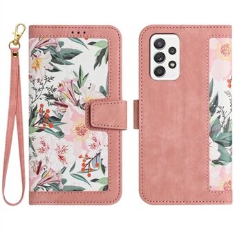 Voor Samsung Galaxy A33 5G PU lederen telefoonhoes, kaartsleuven, Stand met bloemenpatroon