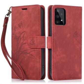 Leren hoesje voor Samsung Galaxy A33 5G Portemonnee Stand Case met orchidee vlinderpatroon.