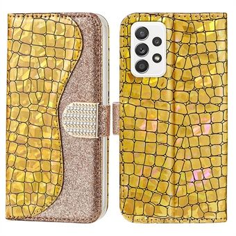 Anti-drop splicing krokodil textuur glitterpoeder schokbestendig TPU + PU lederen Stand portemonnee-hoes voor Samsung Galaxy A53 5G