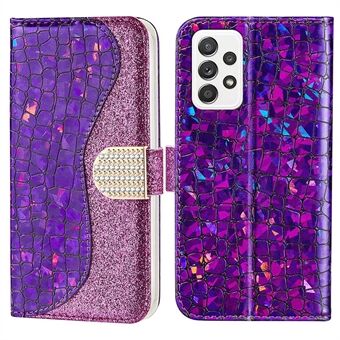 Anti-drop splicing krokodil textuur glitterpoeder schokbestendig TPU + PU lederen Stand portemonnee-hoes voor Samsung Galaxy A53 5G