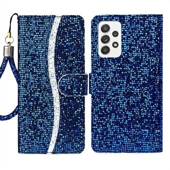 Stijlvolle Wallet Phone Case PU Leather Glittery Powder Handy Strap Scratch mobiele telefoonhoes voor Samsung Galaxy A53 5G