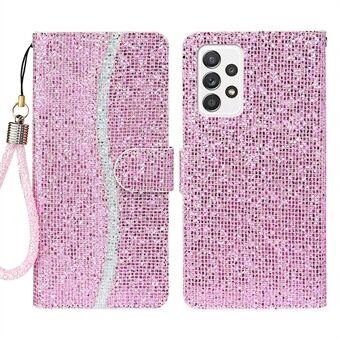 Stijlvolle portemonnee telefoonhoes PU-leer Glitterpoeder Handige riem Scratch mobiele telefoonhoes voor Samsung Galaxy A53 5G