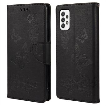 Voor Samsung Galaxy A53 5G Opdruk Stijlvolle Vlinder Bloem Goed beschermde Telefoon Shell Scratch Stand Portemonnee Lederen Telefoon Case