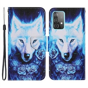 Magnetische sluiting patroon print lederen hoesje met standaard portemonnee telefoonbeschermer met riem voor Samsung Galaxy A53 5G - Roze en Wolf