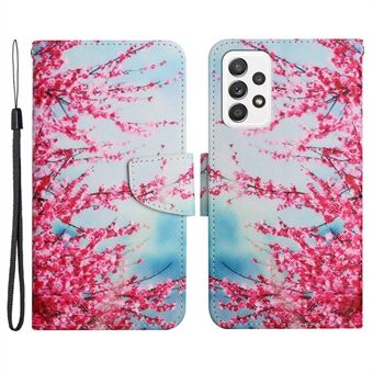 PU Lederen hoesje met kruisstructuurpatroon en TPU-print, met standaard en portemonnee functie, inclusief handriem voor de Samsung Galaxy A53 5G.