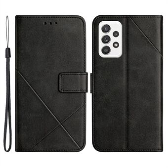 Voor Samsung Galaxy A53 5G Solid Color Imprinting Lines Stand Wallet PU Leather Cover Folio Flip Phone Case