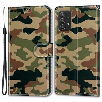 Patroonprint leren flip case met kaarthouder, magneetfolie, standaard, schokbestendige TPU binnenkant en strap voor Samsung Galaxy A53 5G.