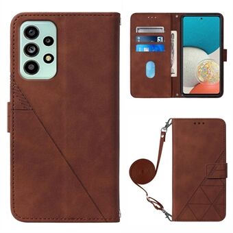 PB2-1 Series Lijnen Bedrukt Folio Flip PU Lederen Stand Portemonnee Telefoon Hoesje met Schouderriem voor Samsung Galaxy A53 5G