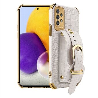 Voor Samsung Galaxy A53 5G Modieuze Bescherming Telefoon Cover Krokodil Textuur Kickstand Galvaniseren Precieze Uitsparing PU Leer Gecoat TPU Flexibele Telefoon Case