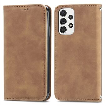 Voor Samsung Galaxy A53 5G Retro Textuur Anti-kras Skin-touch Gevoel Case Auto-geabsorbeerde Magnetische Stand functie PU Leather Protector