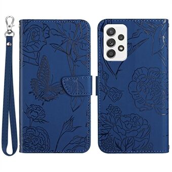 Vlinderbloem bedrukte telefoonhoes voor Samsung Galaxy A53 5G, portemonnee-functie Skin-touch PU lederen Stand shell met handriem