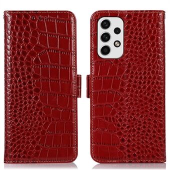 Voor Samsung Galaxy A53 5G Krokodil Textuur RFID Blokkeren Echte Koeienhuid Lederen Portemonnee Telefoon Cover, Stand Magnetische Flip Folio Case