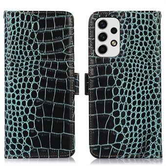 Voor Samsung Galaxy A53 5G Krokodil Textuur RFID Blokkeren Echte Koeienhuid Lederen Portemonnee Telefoon Cover, Stand Magnetische Flip Folio Case