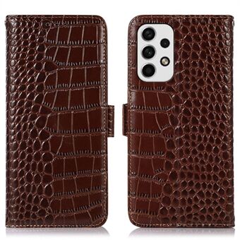 Voor Samsung Galaxy A53 5G Krokodil Textuur RFID Blokkeren Echte Koeienhuid Lederen Portemonnee Telefoon Cover, Stand Magnetische Flip Folio Case