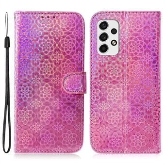 Voor de Samsung Galaxy A53 5G effen kleur telefoonhoes Stand oogverblindend bloemenpatroon telefoonhoes PU-leer + TPU-beschermhoes