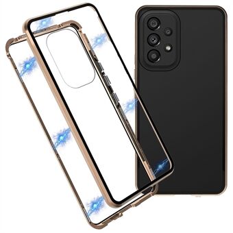 Voor Samsung Galaxy A53 5G Dubbelzijdig Gehard Glas + Metalen Frame Telefoon Case Volledige Dekking Magnetische Absorptie Cover