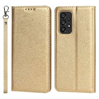 Voor Samsung Galaxy A53 5G Anti- Scratch Flip Wallet Case Stand Schokbestendig PU Leer Zijde Textuur Mobiele Telefoon Cover met Riem Kaarthouder