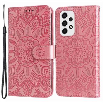 Voor Samsung Galaxy A53 5G Zonnebloem Bedrukt Magnetische Sluiting Telefoon Case PU Leather Stand Flip Wallet Cover met Polsband