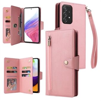 Voor Samsung Galaxy A53 5G meerdere kaartsleuven telefoonhoes klinknagel gesp PU lederen telefoonhoes Stand portemonnee met riem