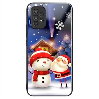 Voor Samsung Galaxy A53 5G TPU + gehard glas beschermhoes kerstpatroon afdrukken telefoon schokbestendig hoesje