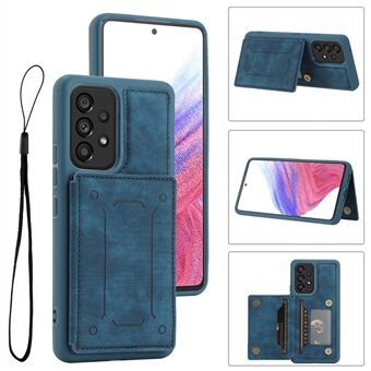 Voor Samsung Galaxy A53 5G PU-leer gecoate TPU achterkant van de behuizing standaard magnetische sluiting schokbestendige hoes met dubbele kaarthouder en riem